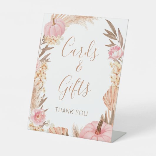 Boho Pampas pink Pumpkin cards & gifts sign 台座サイン (正面)