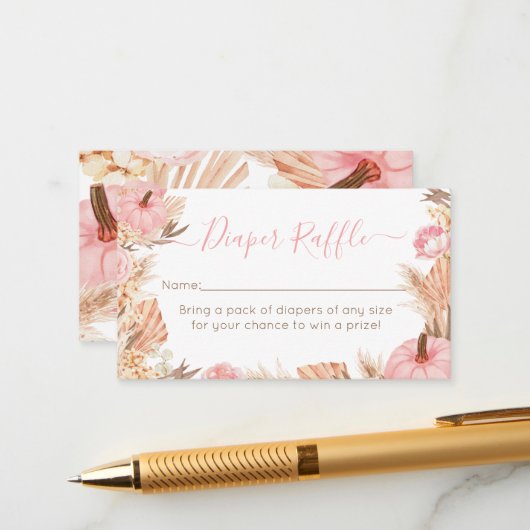 Boho Pampas Pink Pumpkin diaper raffle エンクロージャーカード (正面/裏面インサイチュ)