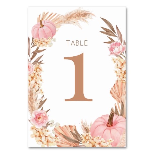 Boho Pampas pink  Pumpkin Table number テーブルナンバー (正面)