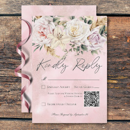Boho Pampas & Pink Rosesの結婚QRコード 出欠カード