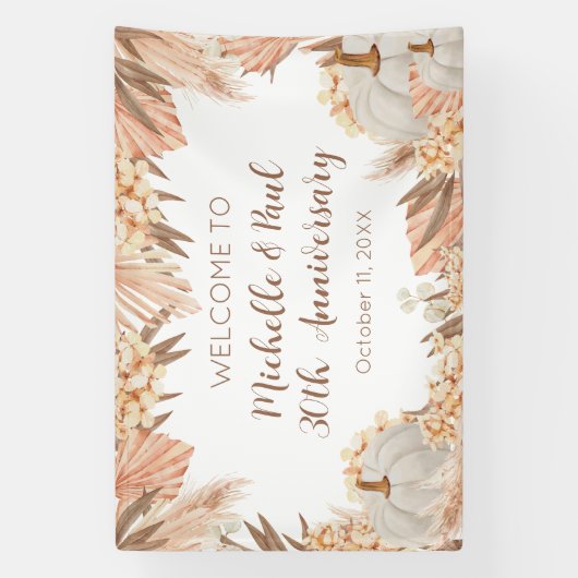 Boho Pampas Pumpkin anniversary Welcome banner 横断幕 (縦)