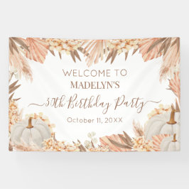 Boho Pampas Pumpkin birthday party Welcome banner 横断幕