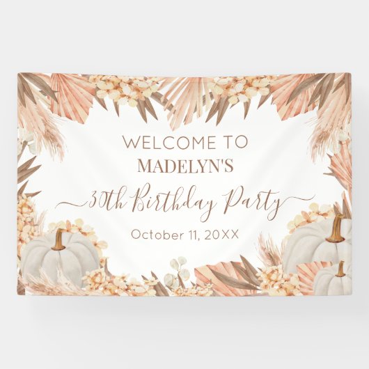 Boho Pampas Pumpkin birthday party Welcome banner 横断幕 (横)