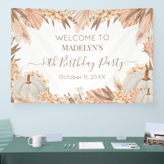 Boho Pampas Pumpkin birthday party Welcome banner 横断幕 (トレードショー)