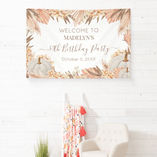 Boho Pampas Pumpkin birthday party Welcome banner 横断幕 (インサイチュ)