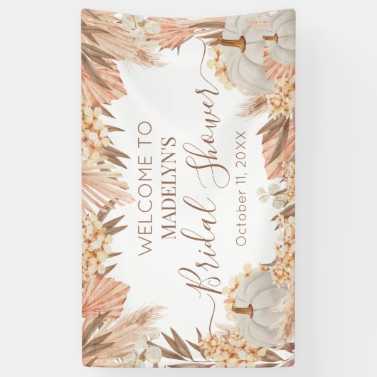 Boho Pampas Pumpkin bridal shower Welcome banner 横断幕 (縦)