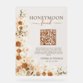 Boho Pampas Rose Watercolor Honeymoon Fund Wedding アクリルサイン (正面)