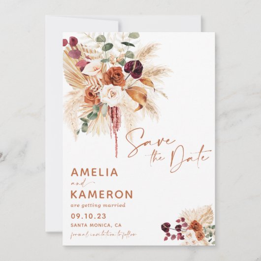 Boho Pampas Save The Date Card セーブザデート (正面)