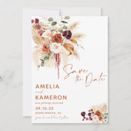 Boho Pampas Save The Date Card セーブザデート