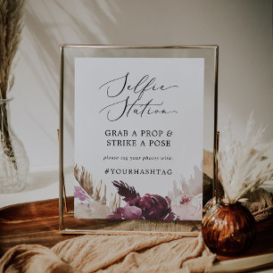 Boho Pampas Selfie Stationの結婚ハッシュタグ記号 ポスター