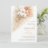 Boho Pampas Wedding Invitation Neutral Terracotta  招待状 (スタンド正面)