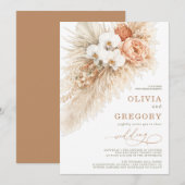 Boho Pampas Wedding Invitation Neutral Terracotta  招待状 (正面/裏面)