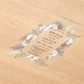 Boho Pampas White Orchid Dried Palm Bridal Shower アクリル招待状 (レイダウン)