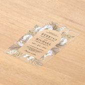 Boho Pampas White Orchid Dried Palm Wedding アクリル招待状 (レイダウン)