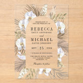 Boho Pampas White Orchid Dried Palm Wedding アクリル招待状 (正面)