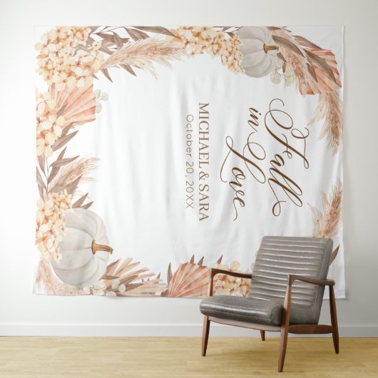 Boho Pampas White Pumpkin backdrop fall banner  タペストリー (インサイチュ(横))