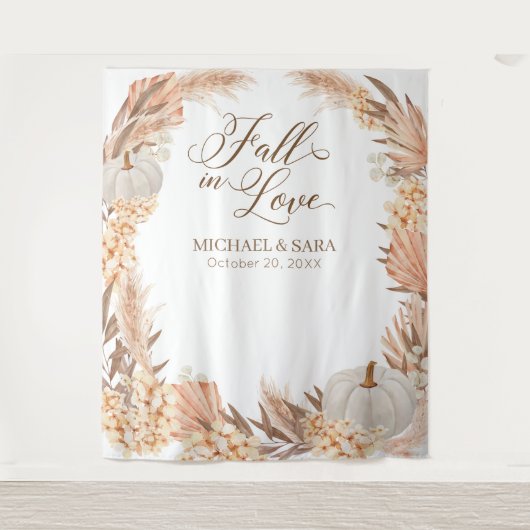 Boho Pampas White Pumpkin backdrop fall banner  タペストリー (正面)