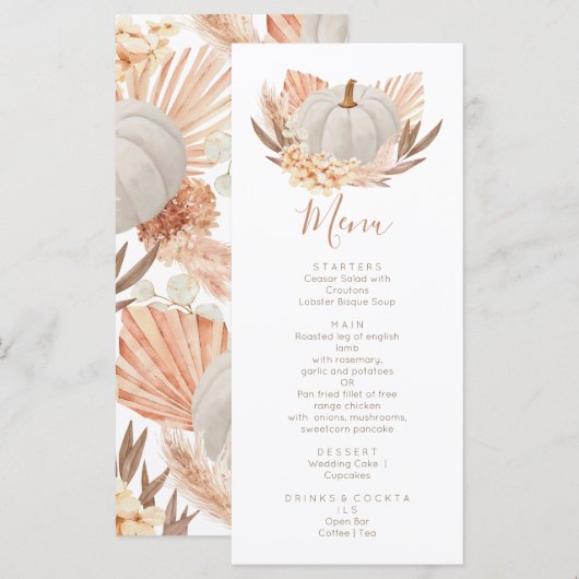 Boho Pampas white Pumpkin fall メニュー (正面/裏面)