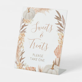 Boho Pampas white Pumpkin  Sweets & Treats sign 台座サイン