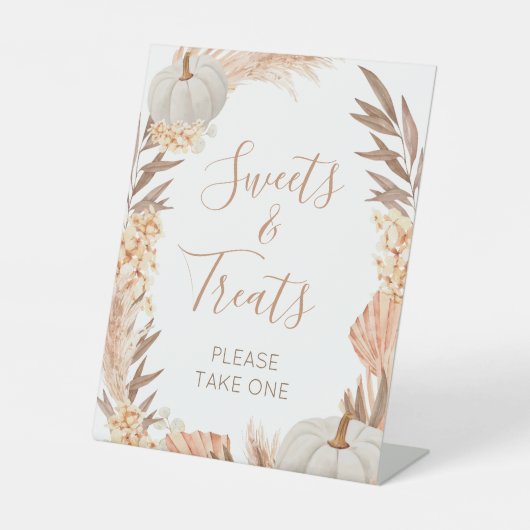 Boho Pampas white Pumpkin  Sweets & Treats sign 台座サイン (正面)