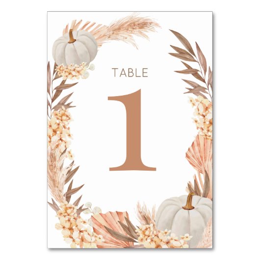Boho Pampas white Pumpkin Table number テーブルナンバー (正面)