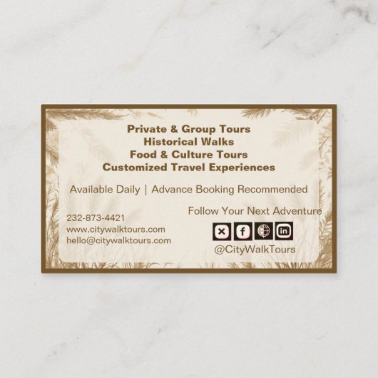 Boho Pampas Wilderness Earth Tone Tour Guide Beige 名刺 (裏面)