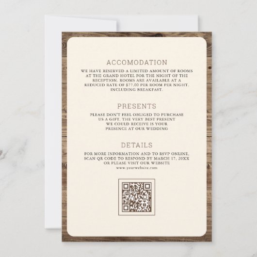 Boho Pampas Wood Cross All in One 結婚 Catholic's 招待状 (裏面)