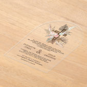 Boho Pampas Wood Cross Catholic Wedding アクリル招待状 (レイダウン)