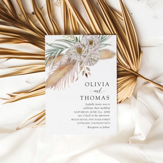 Boho Pampass & Floral Watercolor Wedding 招待状