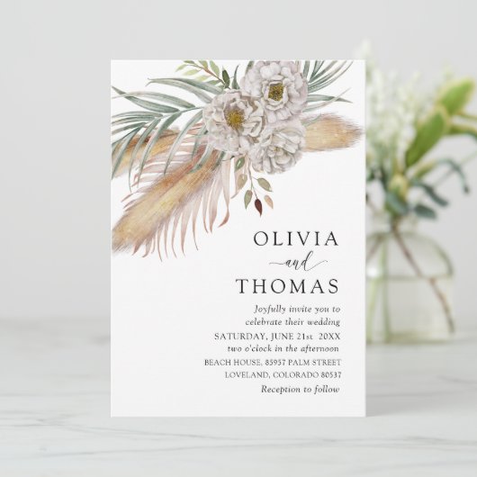 Boho Pampass & Floral Watercolor Wedding 招待状 (スタンド正面)