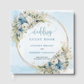 Boho Pastel Blue Flowers Gold Guest Book ゲストブック (正面)