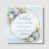 Boho Pastel Blue Flowers Gold Wedding Guest Book ゲストブック (正面)