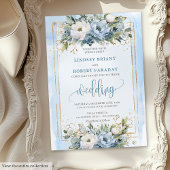 Boho Pastel Blue Gold Flowers Wedding Invitation 招待状