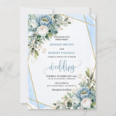 Boho Pastel Blue Gold Flowers Wedding Invitation 招待状 (正面)