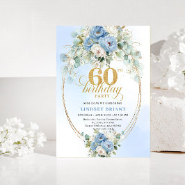 Boho Pastel blue peony greenery gold 60th birthday 招待状