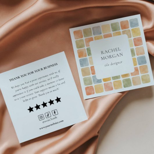 Boho Pastel Tiles Review Request social icons スクエア名刺