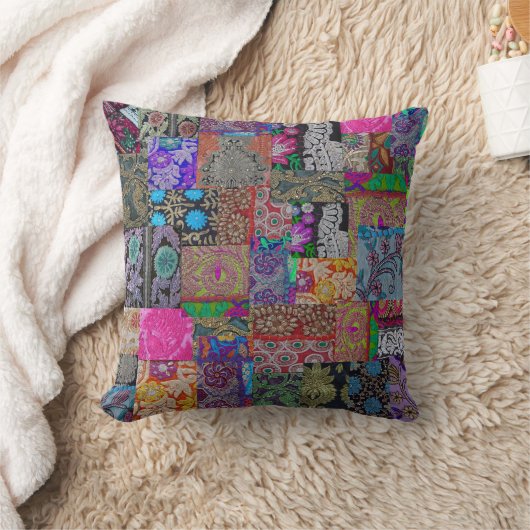 Boho Patchwork、アンティークsariスウォッチ クッション (ブランケット)