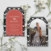 Boho Pattern結婚のアーチコーラルリハーサルディナー 招待状