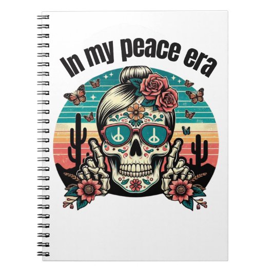 Boho Peace Era Skull – Retro Desert Floral Design" ノートブック (正面)