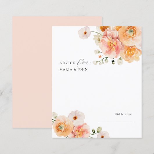 Boho Peach & Blush Floral Wedding Advice Card (正面/裏面)