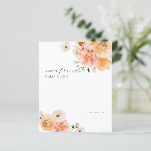 Boho Peach & Blush Floral Wedding Advice Card (スタンド正面)