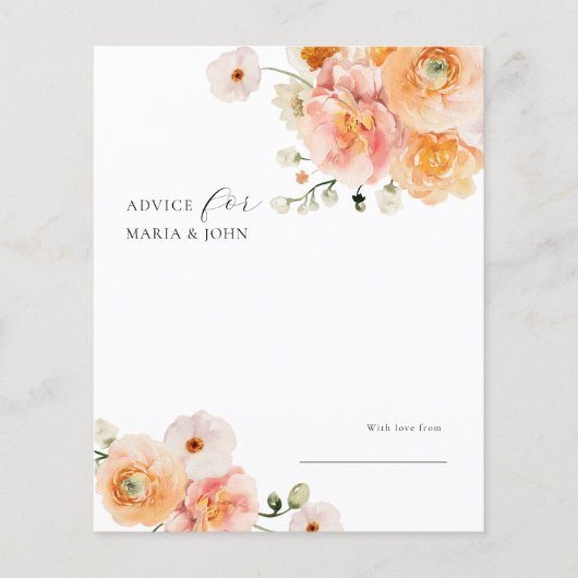 Boho Peach & Blush Floral Wedding Advice Card (正面)