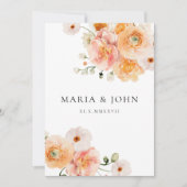 Boho Peach & Blush Floral Wedding Save the Date 招待状 (正面)