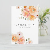 Boho Peach & Blush Floral Wedding Save the Date 招待状 (スタンド正面)
