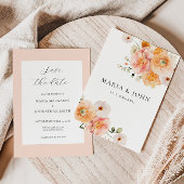 Boho Peach & Blush Floral Wedding Save the Date 招待状