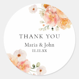 Boho Peach & Blush Floral Wedding Stickers ラウンドシール