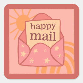 Boho peach happy mail small businessステッカー スクエアシール