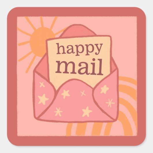 Boho peach happy mail small businessステッカー スクエアシール (正面)
