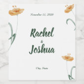 Boho Peach Wildflower & Sage Green Wedding ワインラベル (シングルラベル)