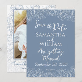 Boho Periwinkleブルーフローラモダンフォト結婚ズ セーブザデート